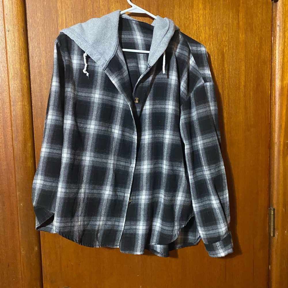 SHEIN Black and White Plaid Hoodie